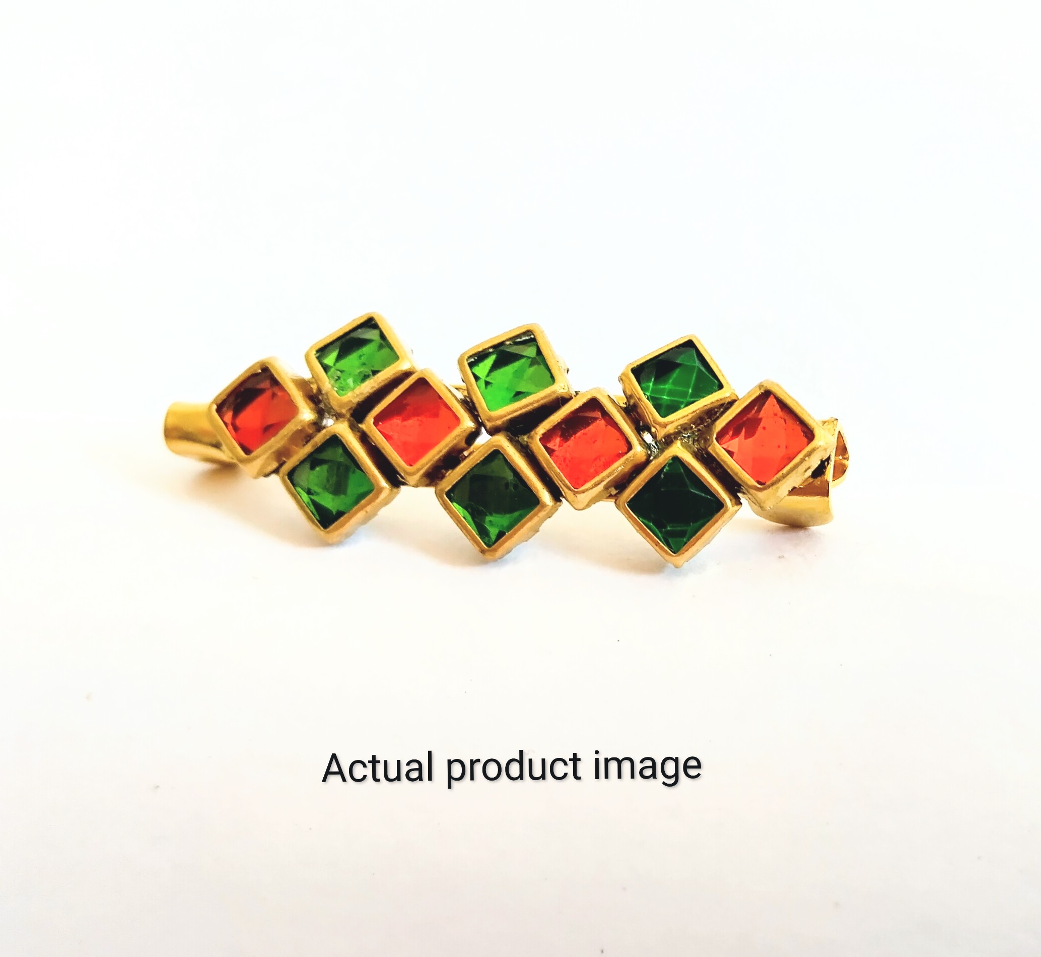 Classic Geometric Saree Pin – Green & orange 