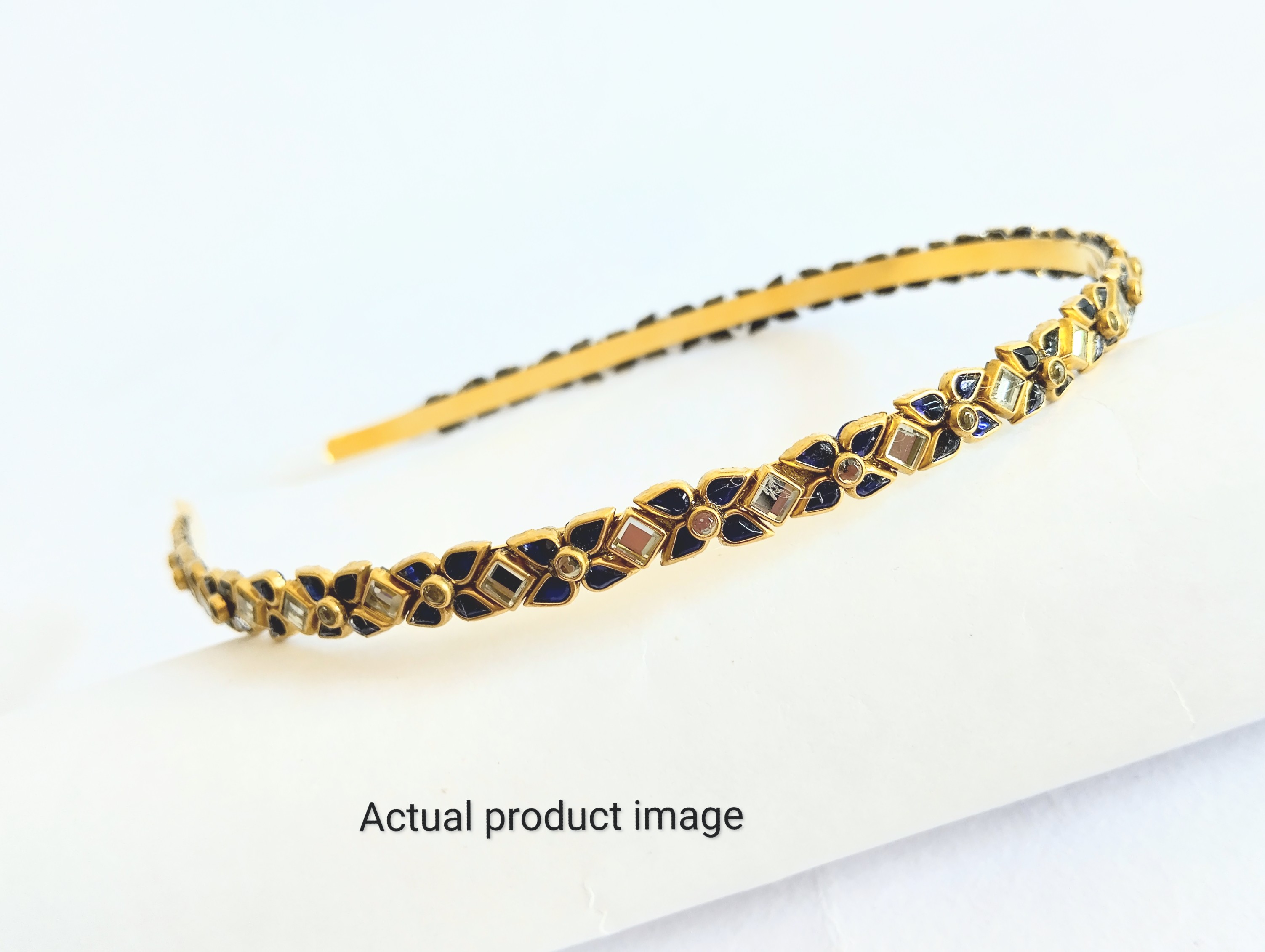Elegant Gold-Tone Embellished Hair Band - Blue 
