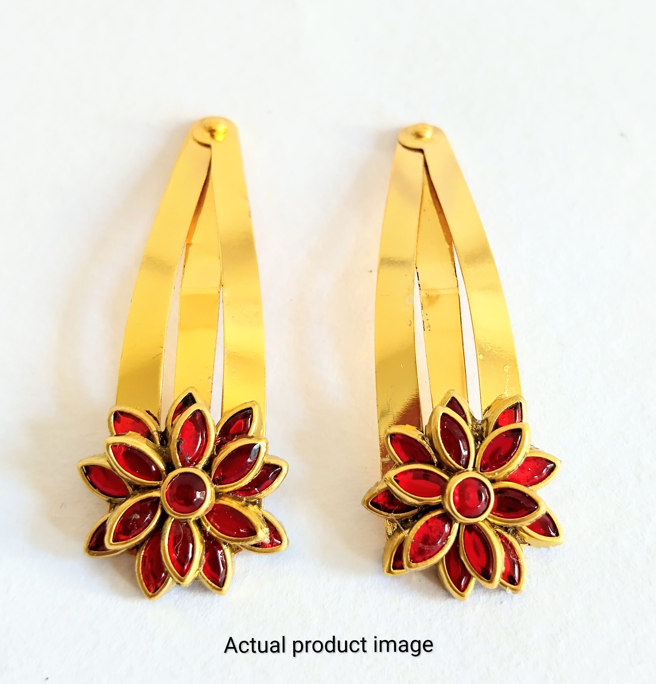 Ruby Blossom Hair Clip Set – Gold Finish