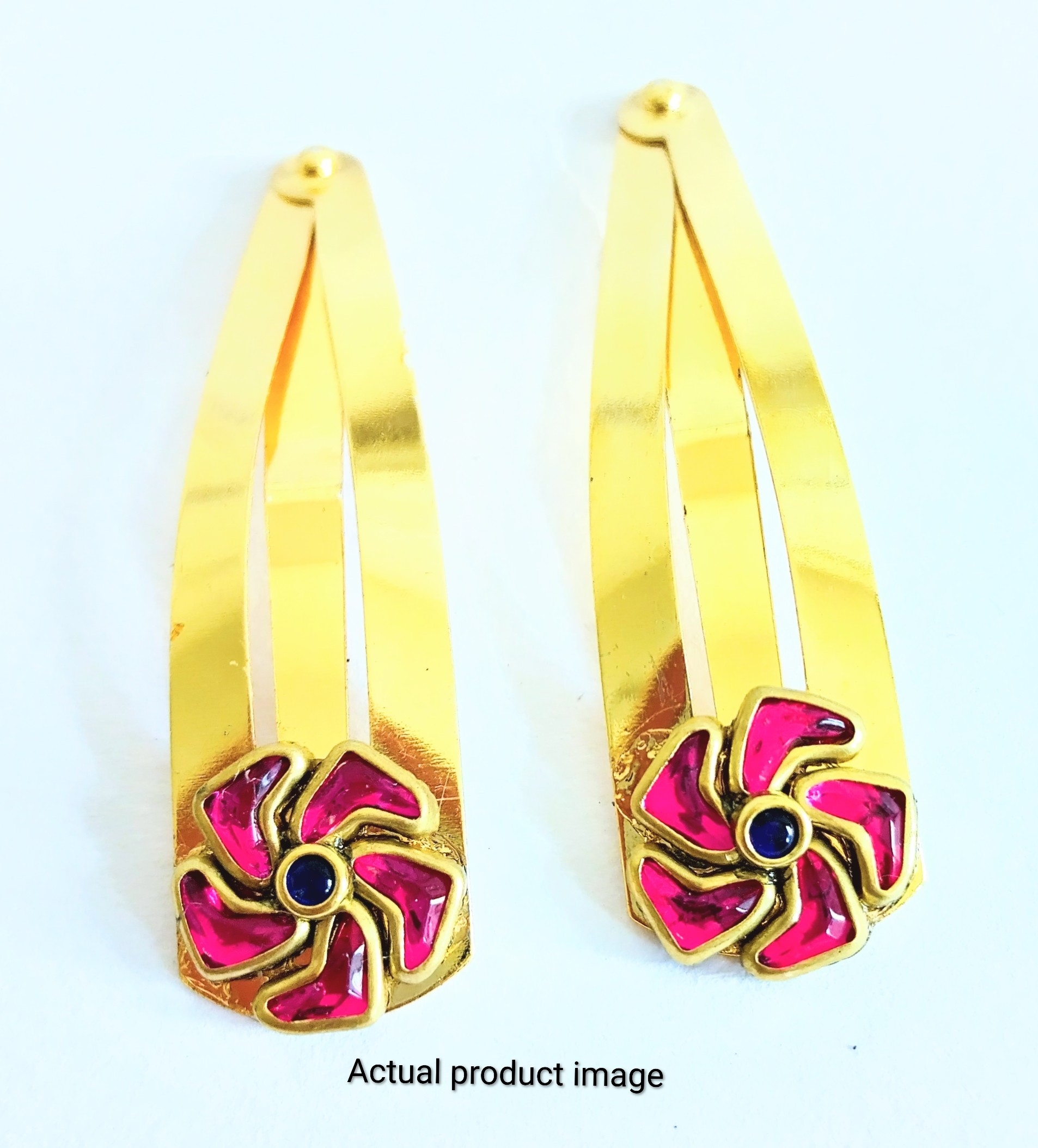 Pink Twirl Floral Hair Clip Set – Gold Finish