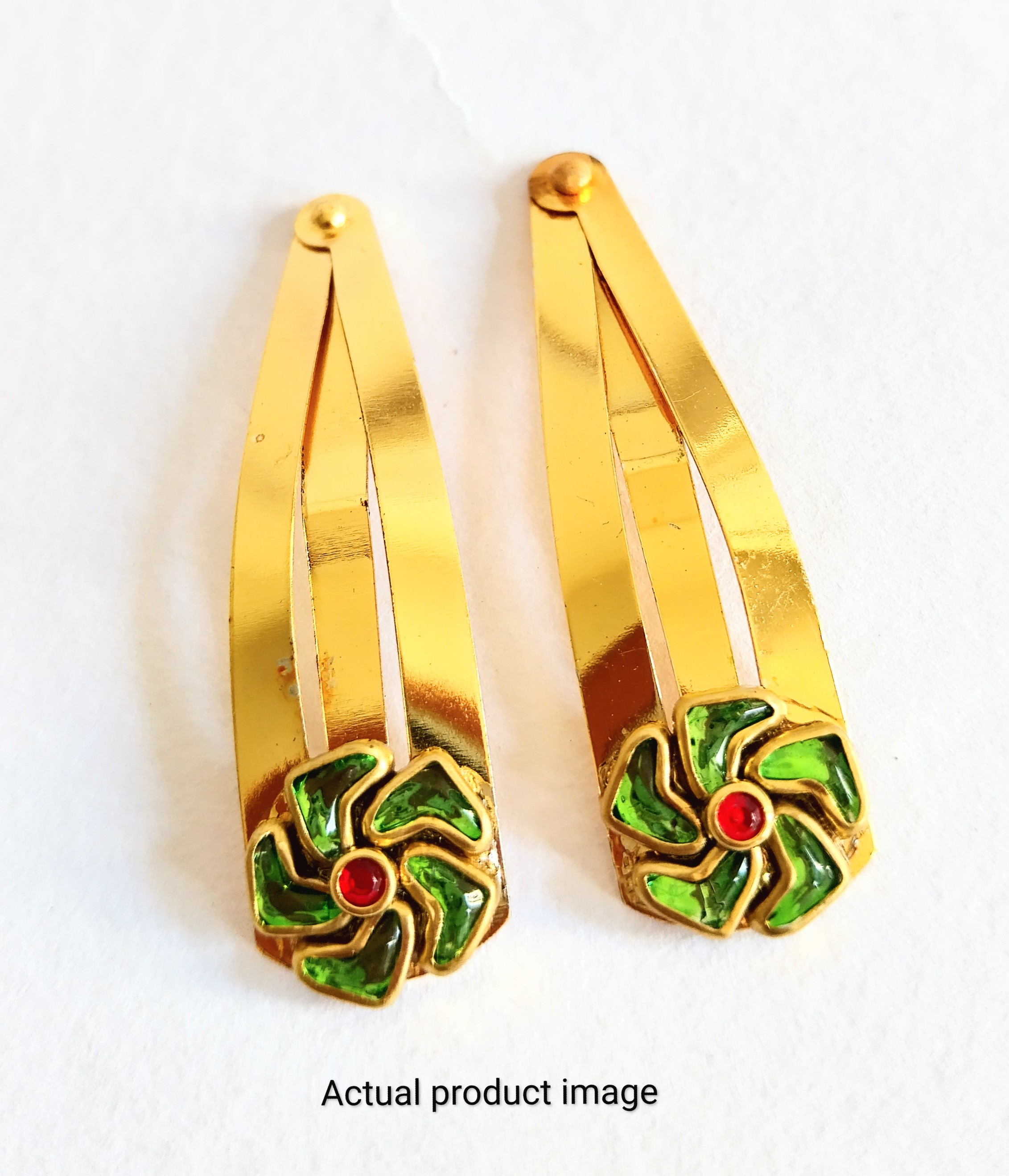Emerald Swirl Hair Clip Set – Gold Finish