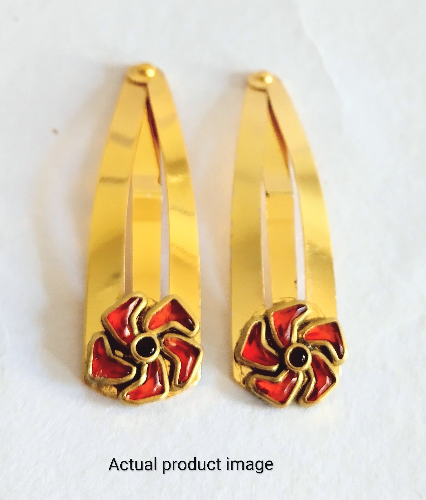 Crimson Swirl Hair Clip Set – Gold Finish