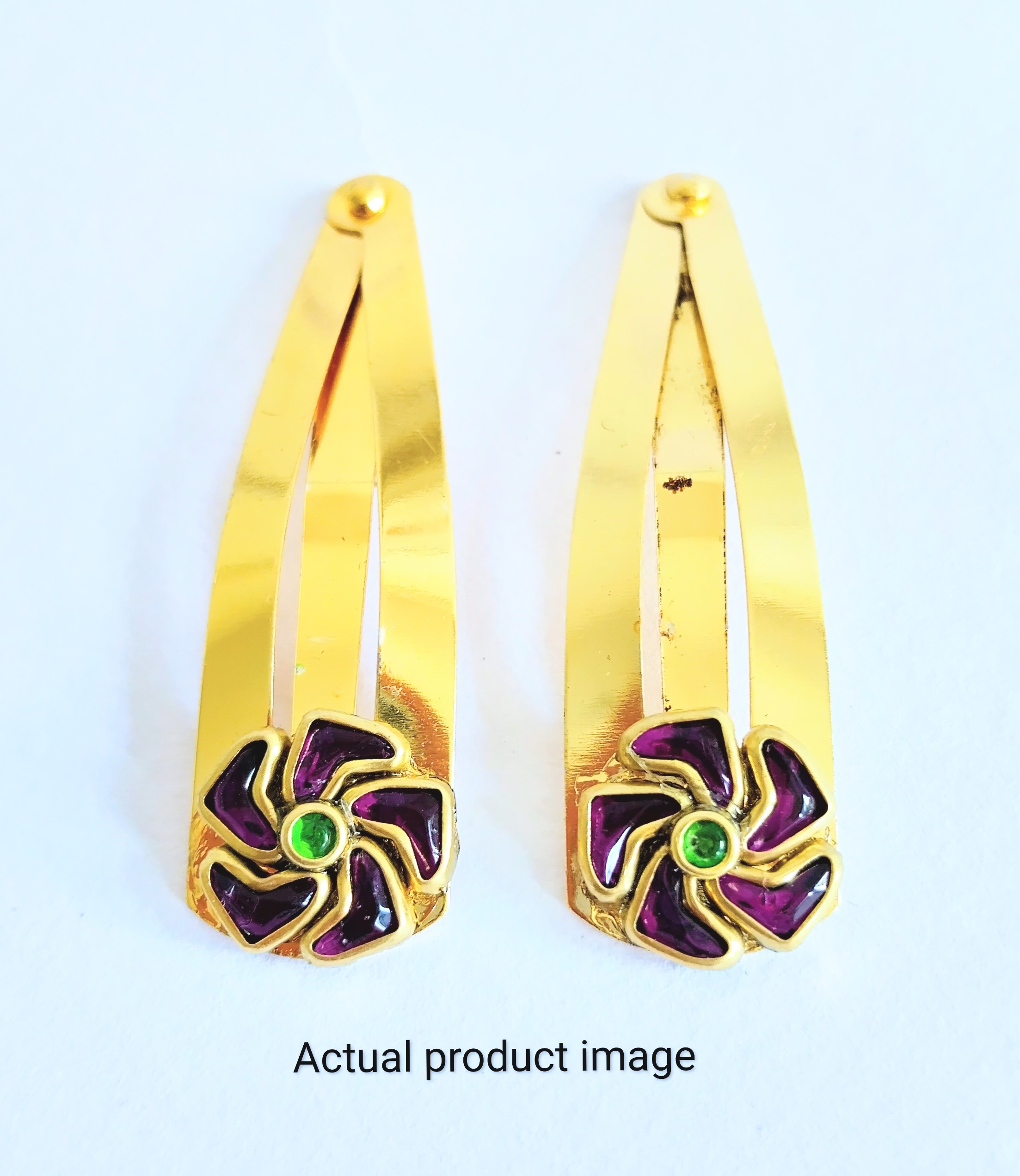 Royal Plum Swirl Hair Clip Set – Gold Finish