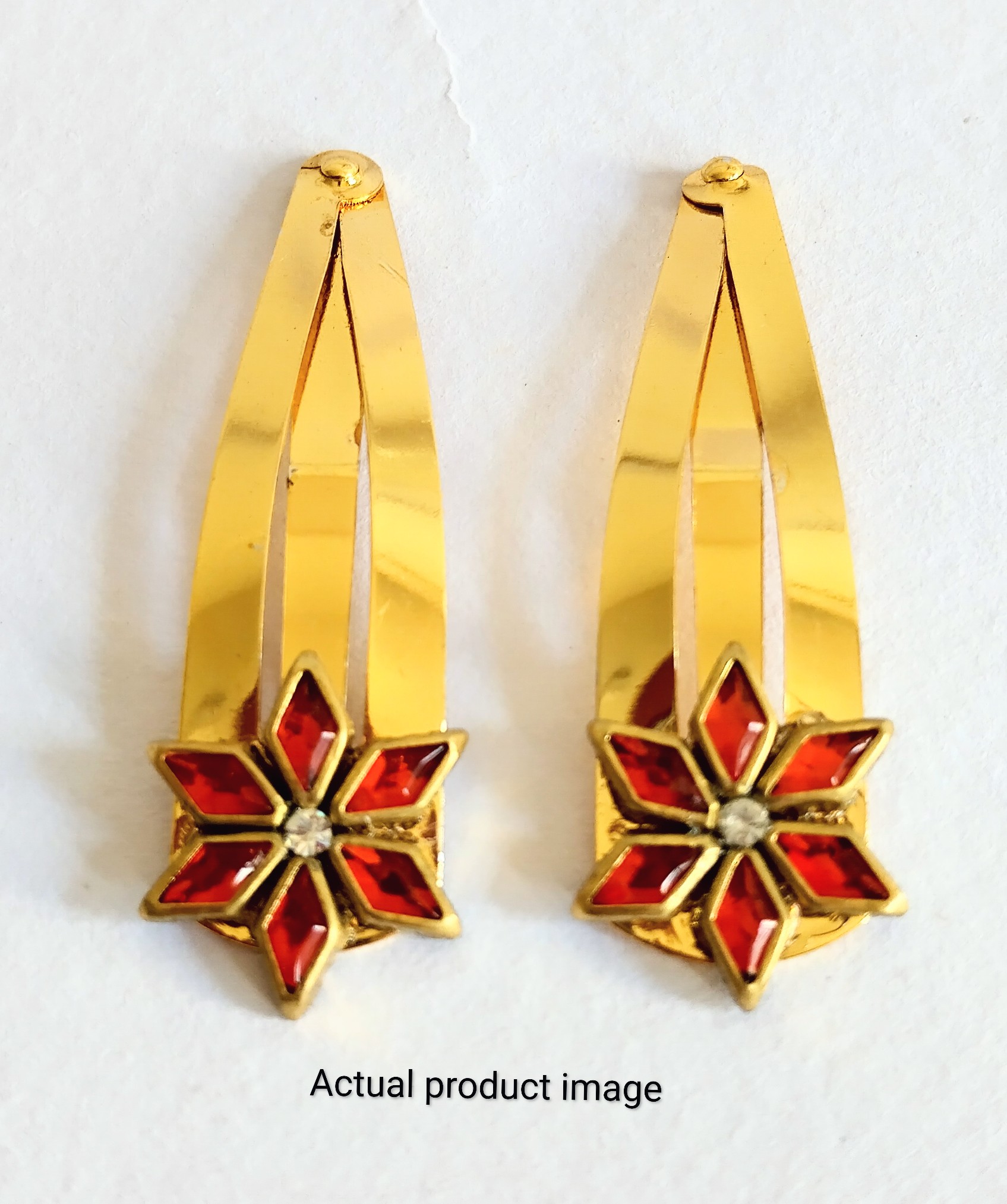 Ruby Starburst Hair Clip Set – Gold Finish
