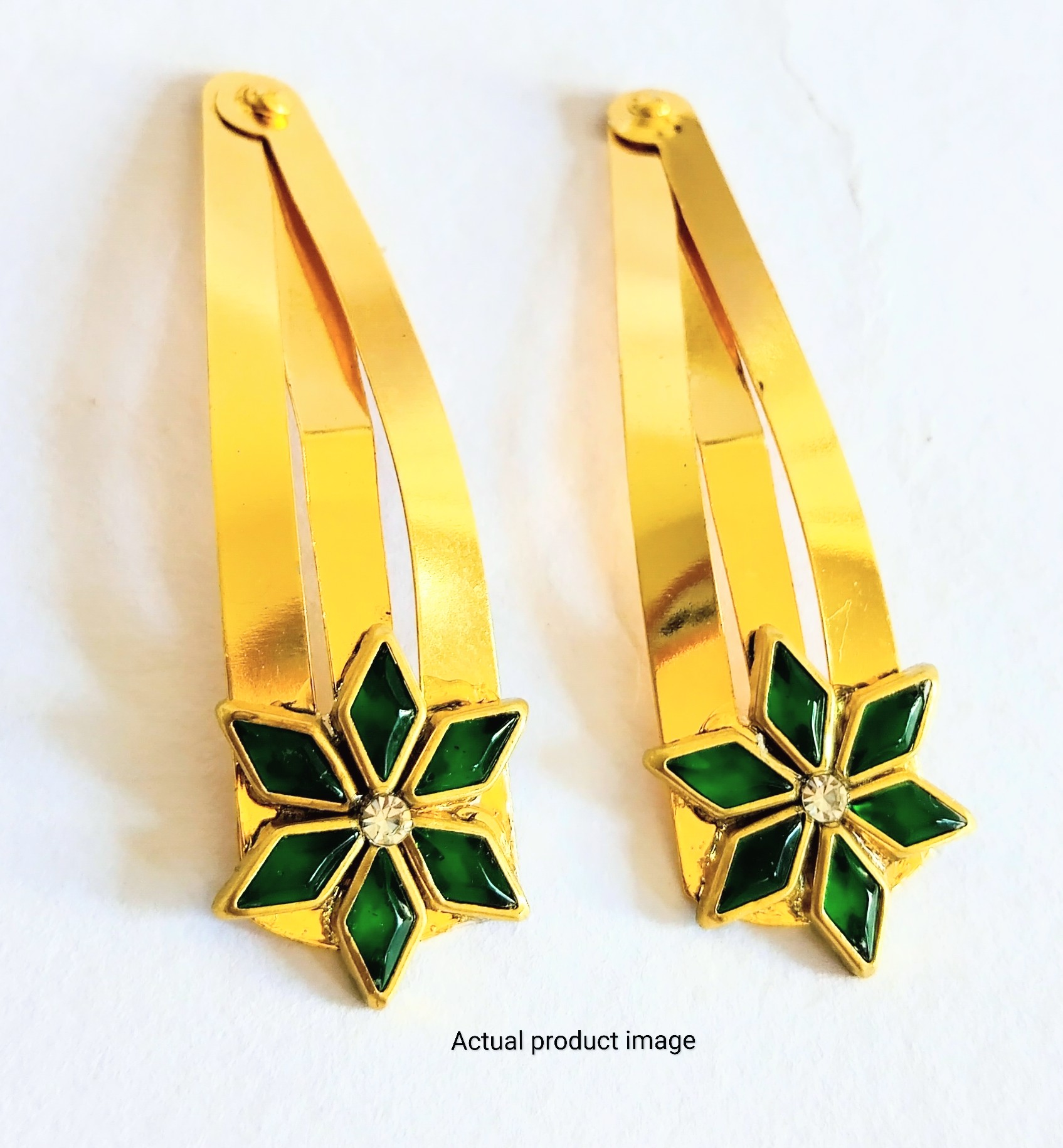 Emerald Star Bloom Hair Clip Set – Gold Finish