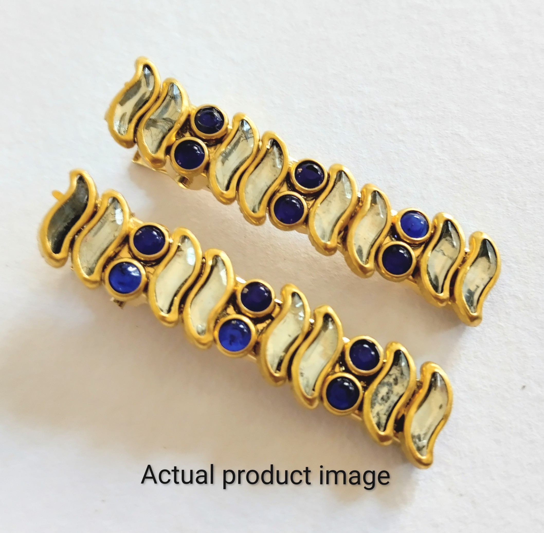 Royal Sapphire Wave Hair Clip Set – Gold Finish