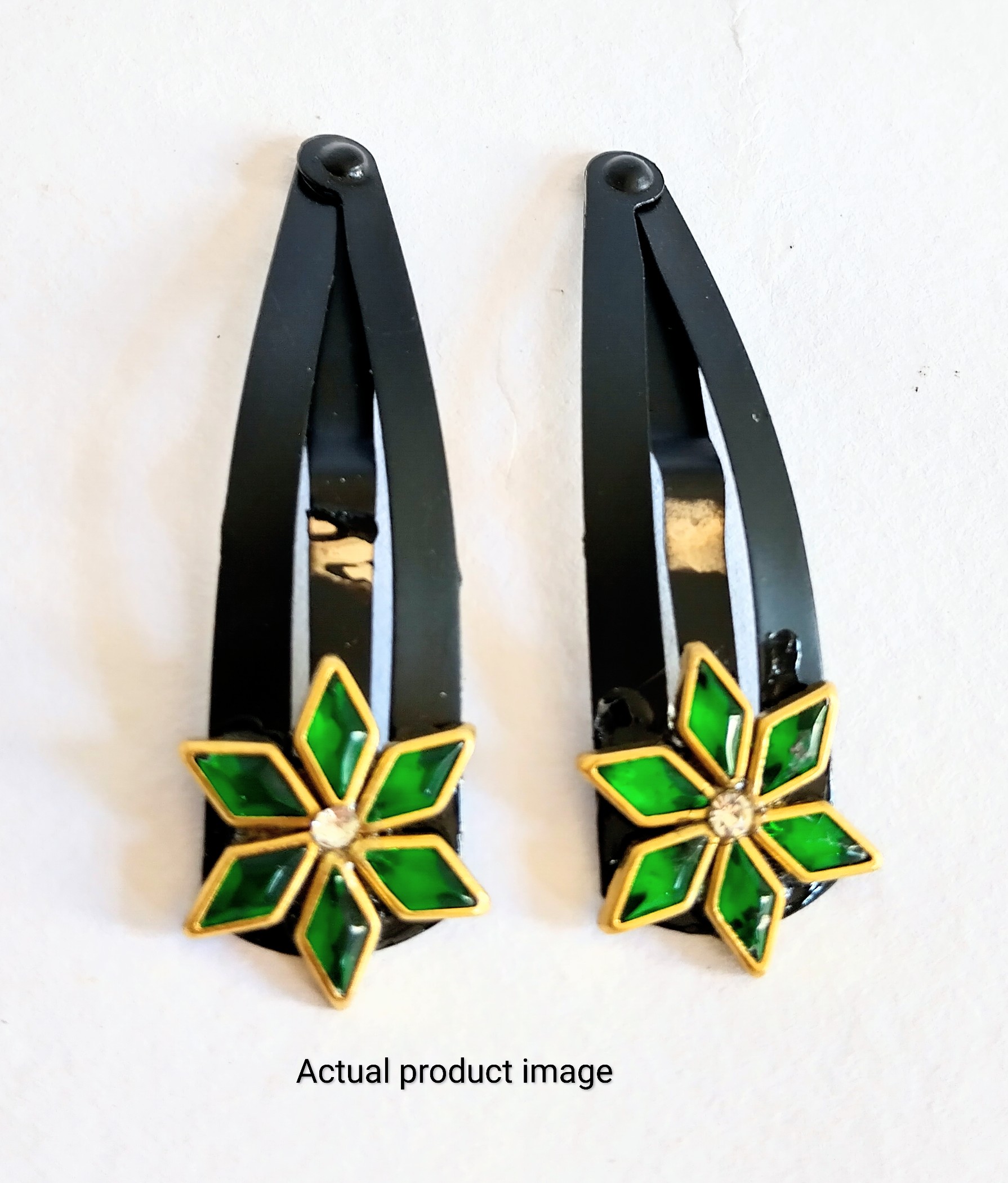 Emerald Floral Snap Hair Clip Set – Pair of 2