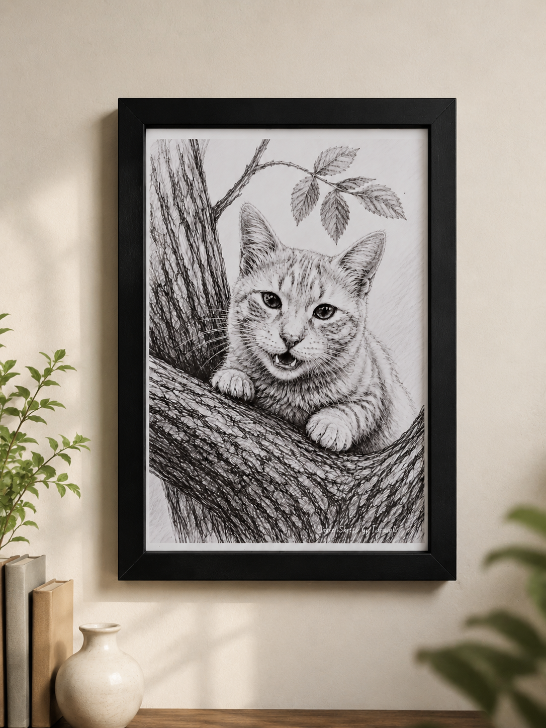 Cat on tree sketch - A4 size 