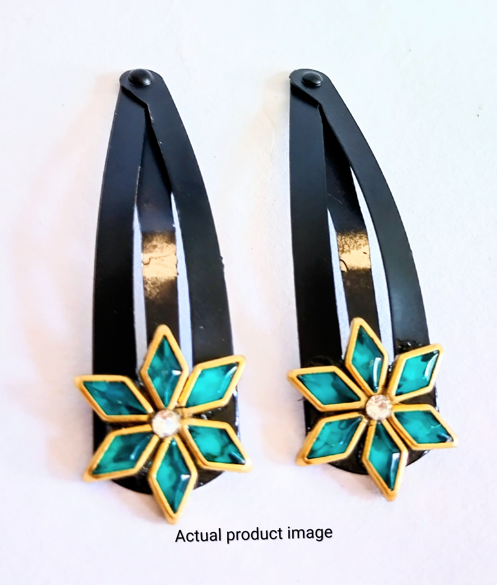 Turquoise Floral Snap Hair Clip Set – Pair of 2
