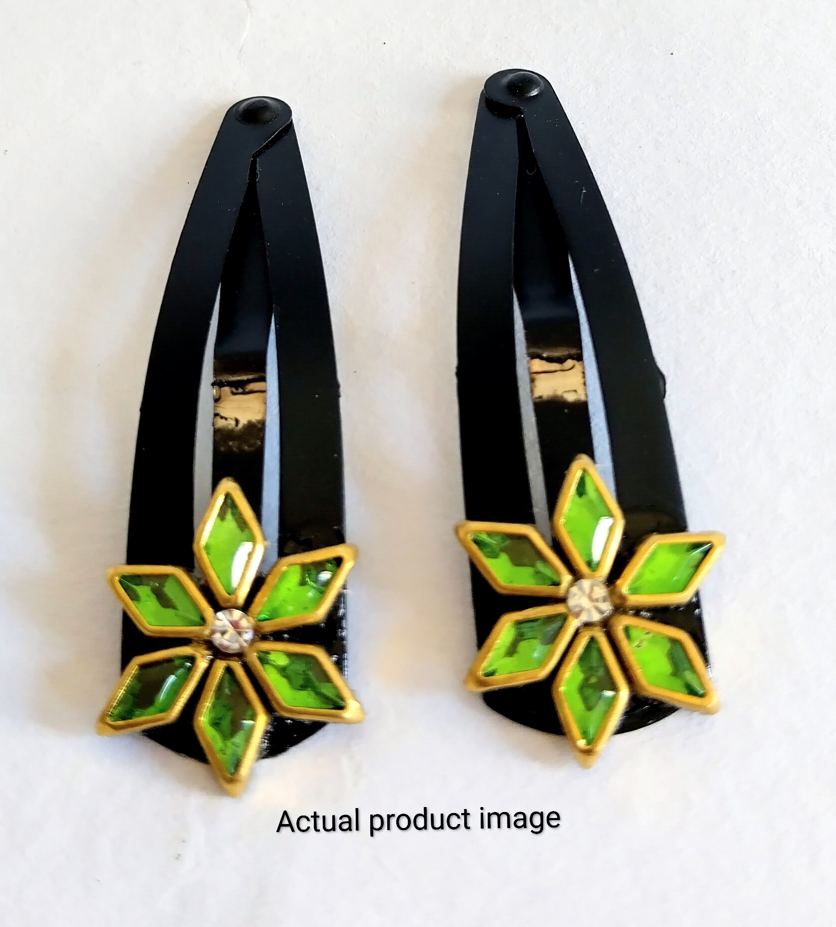 Lime Green Floral Snap Hair Clip Set – Pair of 2