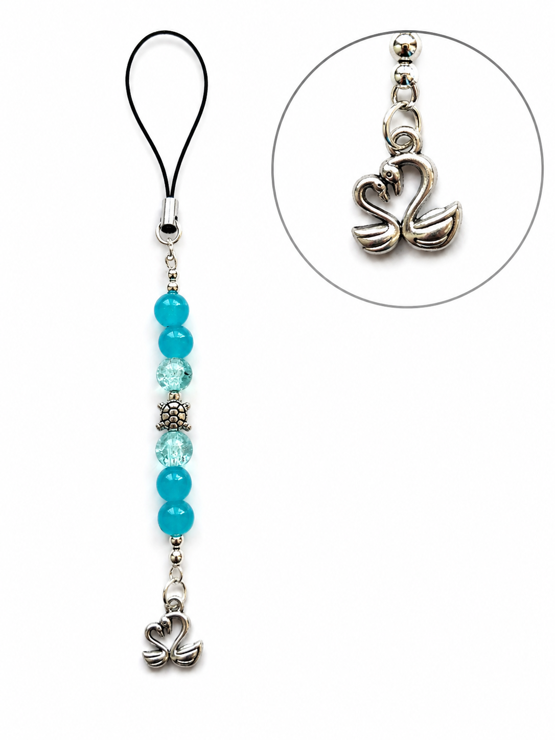Turquoise Beaded Phone Charm with Swan Pendant