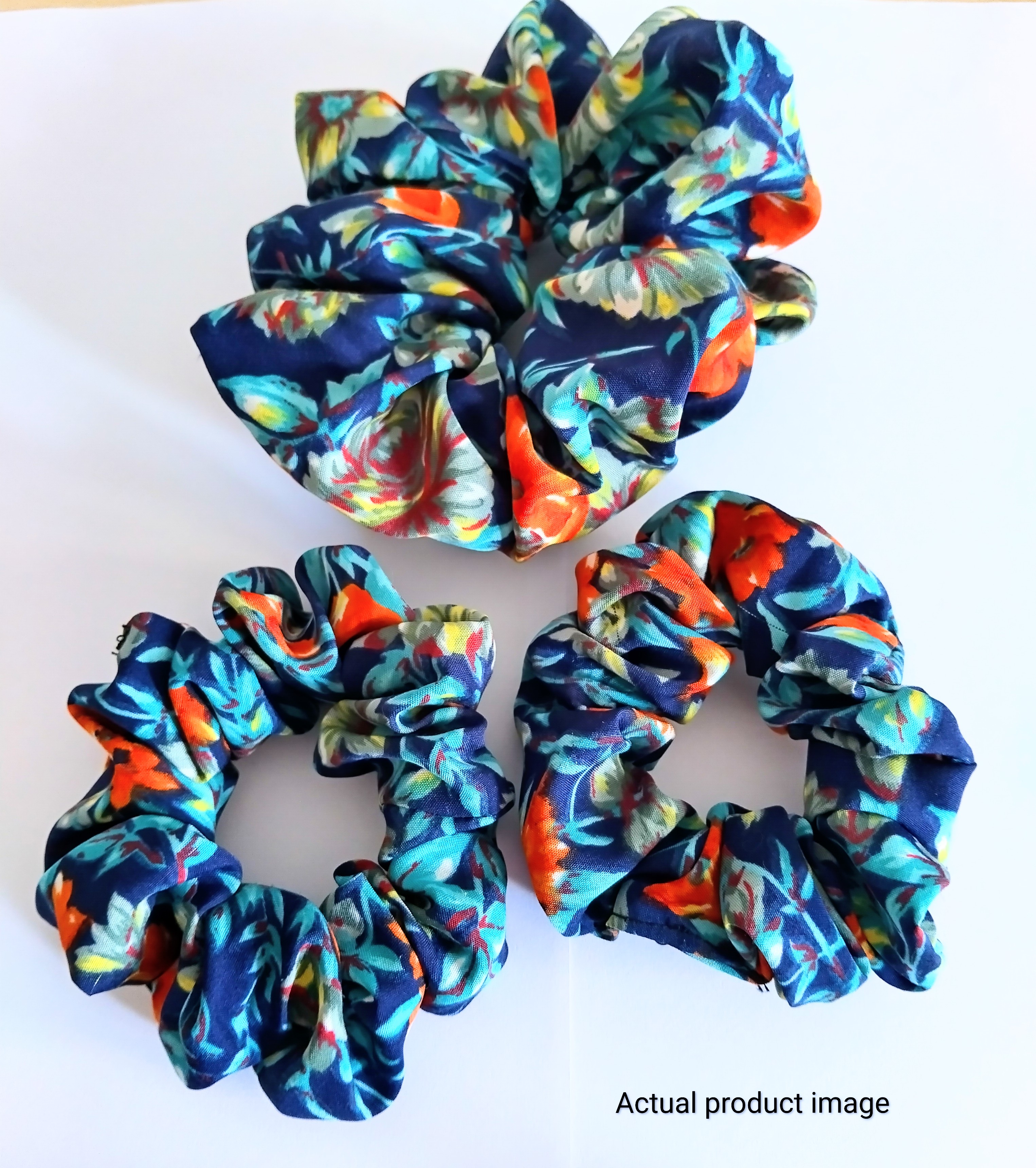 Blue Floral Scrunchie Trio – Set of 3 ( Up-cycled )