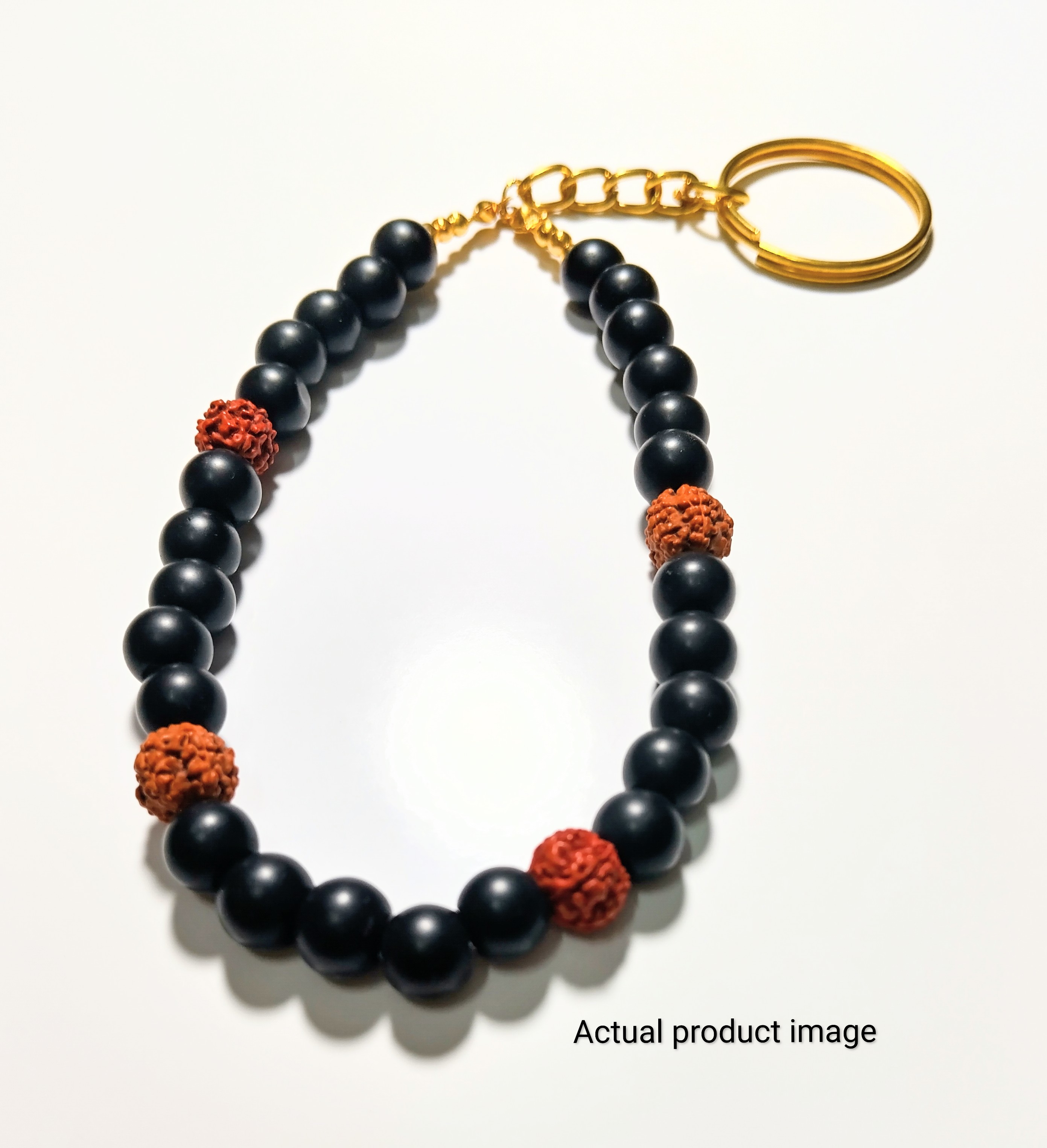 Rudraksha & Black Bead Keychain