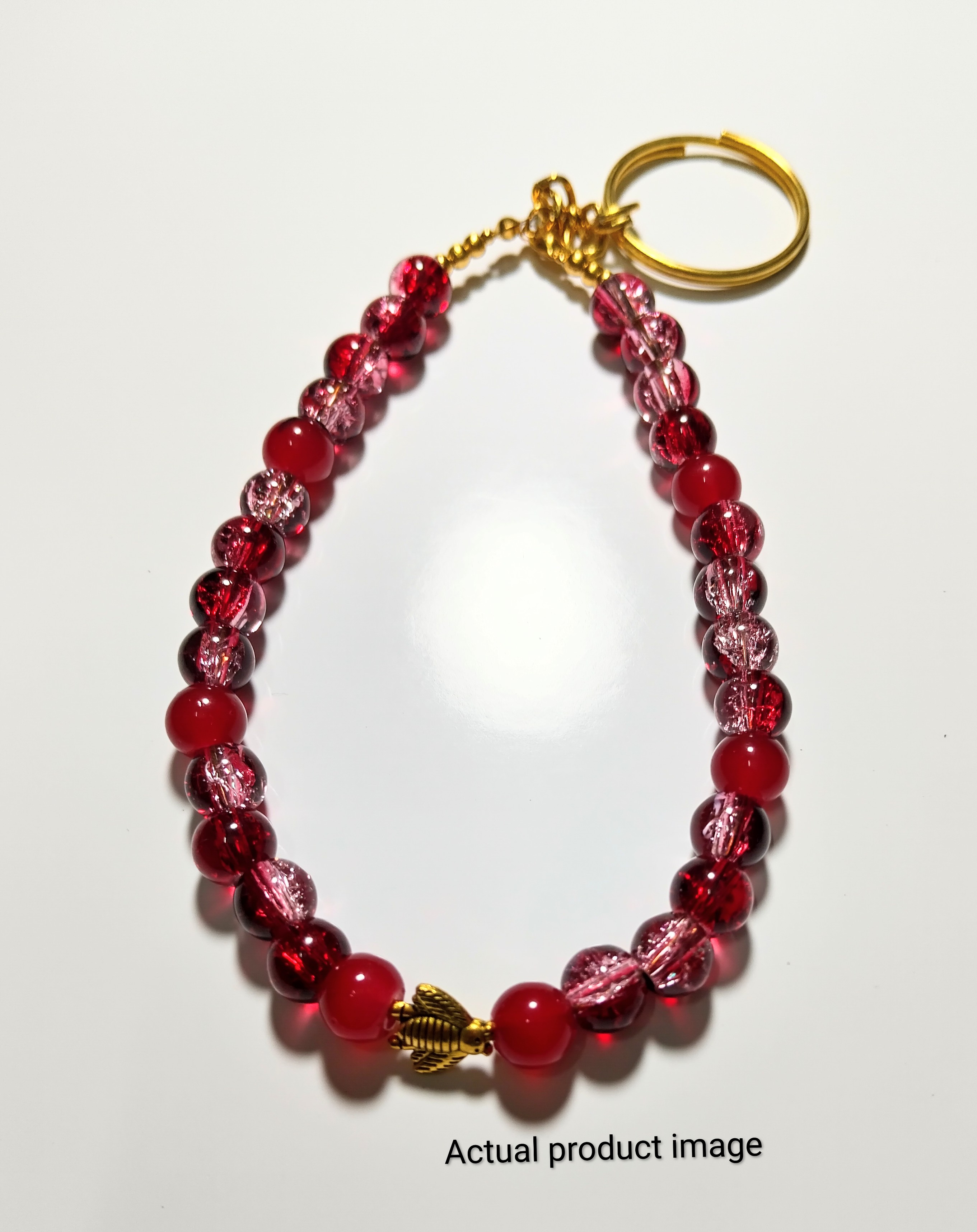 Red Beaded Bird Charm Keychain