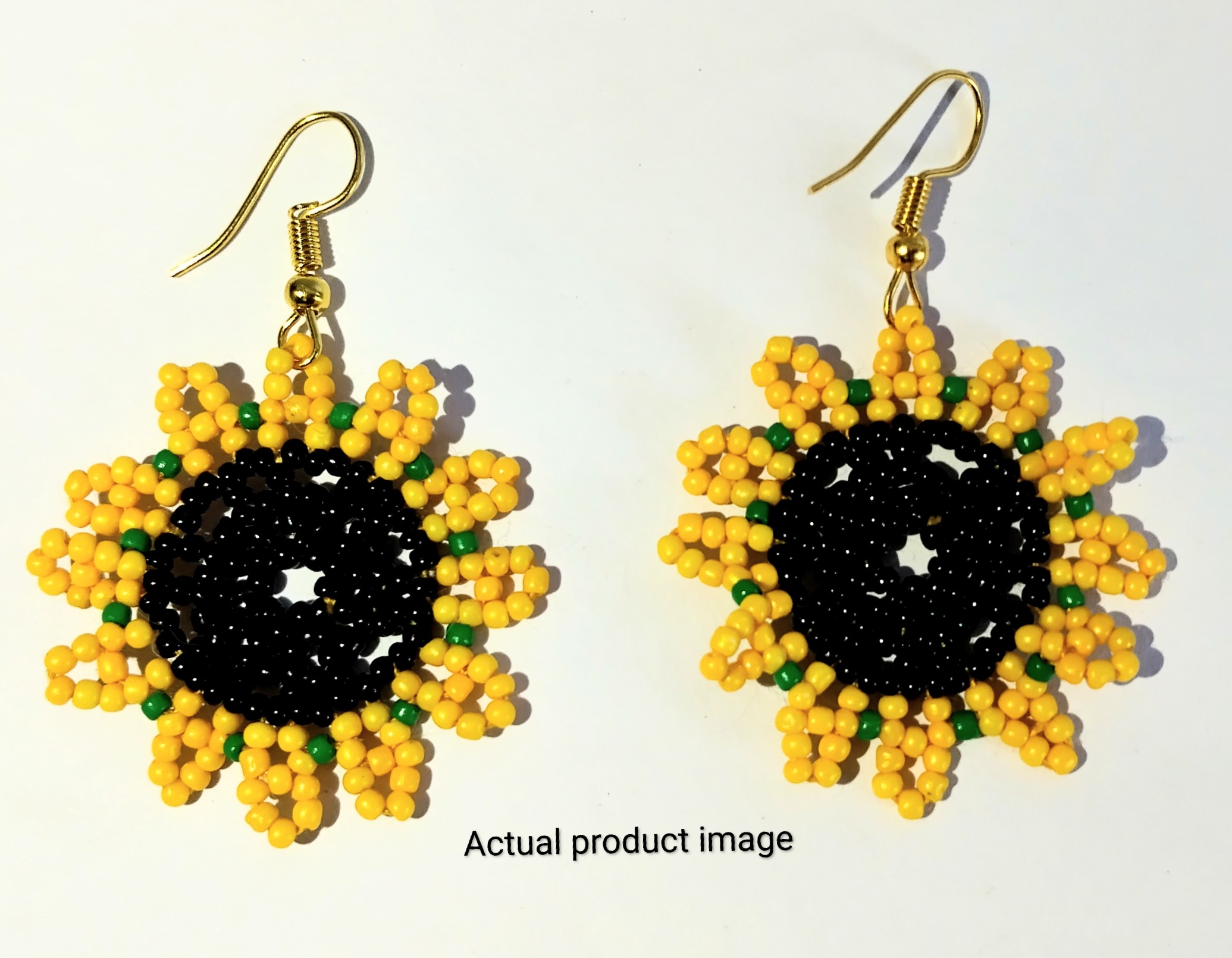 Beaded Floral Earrings – Yellow, Black & Green