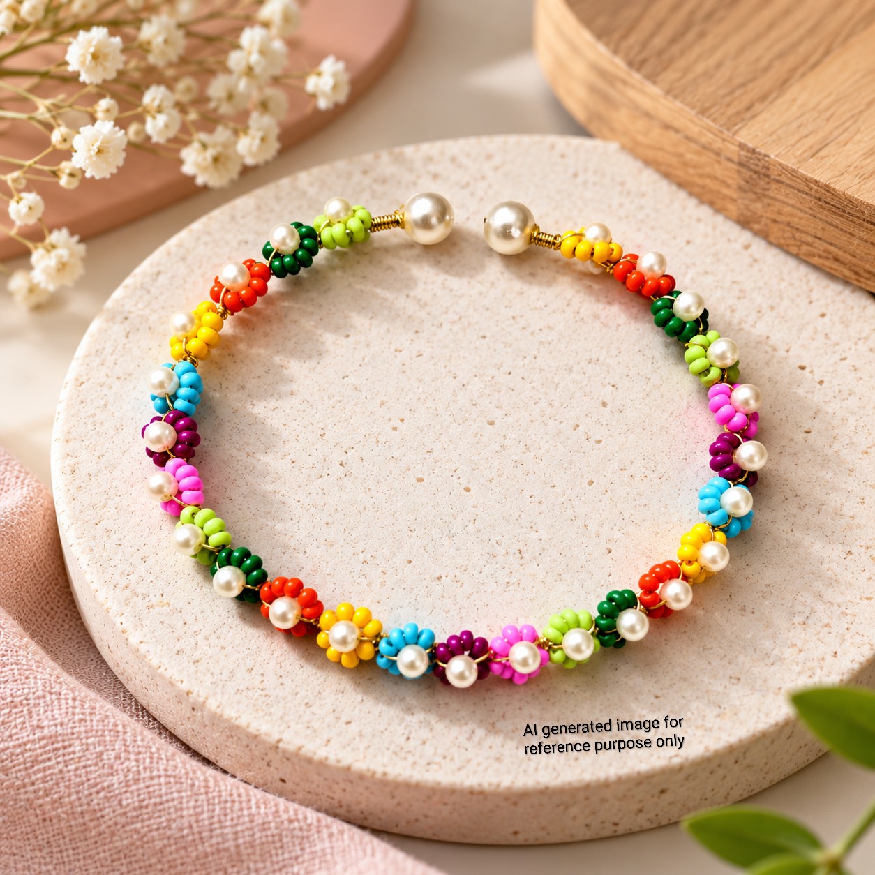 Multicolour Beaded Flower Bracelet